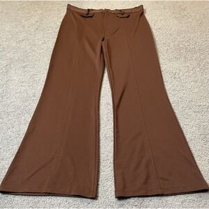 Vtg 90s Women's Flared Pants M/L Brown Knit High Rise Hippie Boho Disco Gypsy